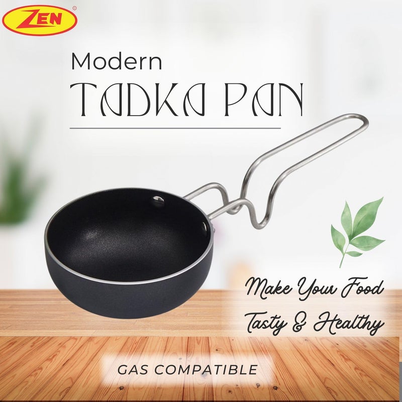 ZEN Aluminium Tadka Pan 125 CM 500 ML Capacity Black NonStick Hard Anodized Vagharia Spice Heating Tadka Pan - Image 2