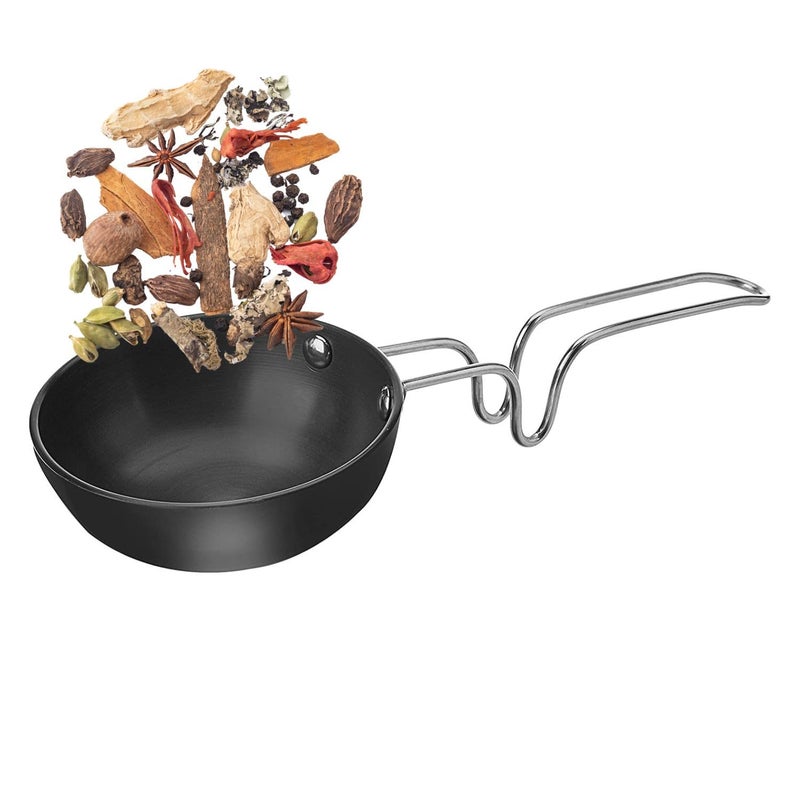 ZEN Aluminium Tadka Pan 125 CM 500 ML Capacity Black NonStick Hard Anodized Vagharia Spice Heating Tadka Pan - Image 1