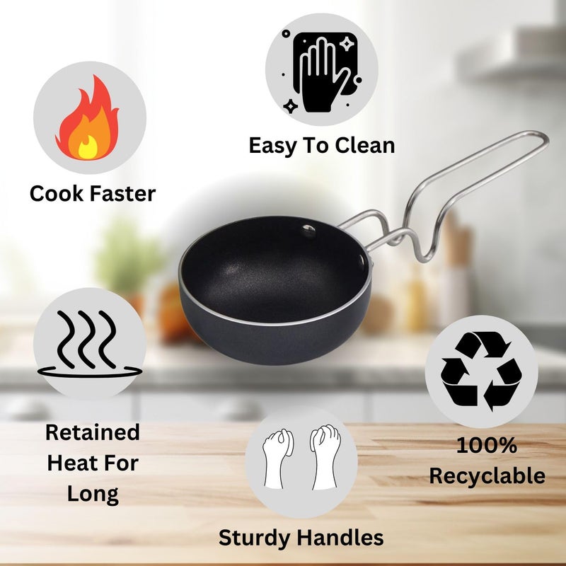 ZEN Aluminium Tadka Pan 125 CM 500 ML Capacity Black NonStick Hard Anodized Vagharia Spice Heating Tadka Pan - Image 3