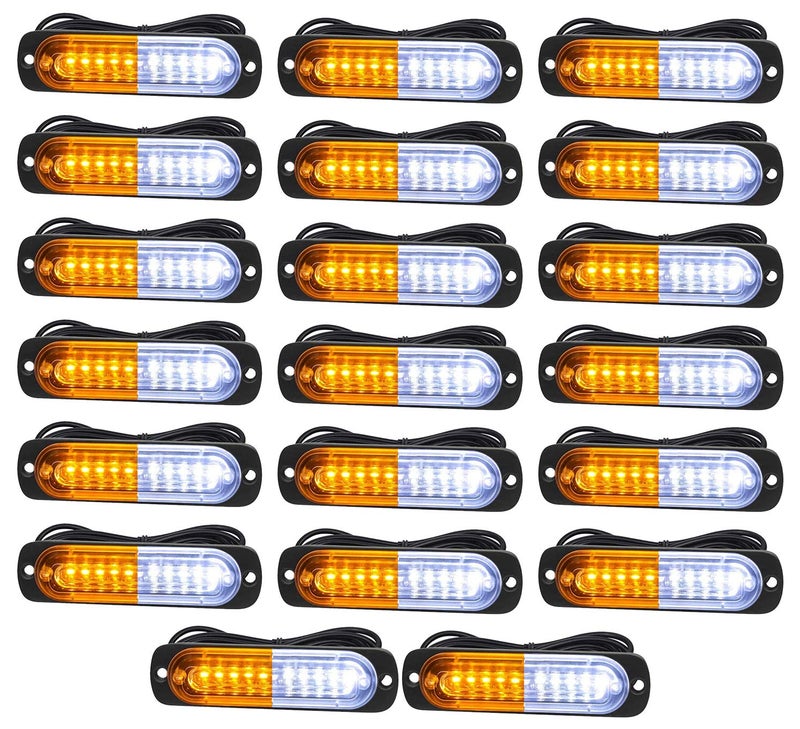 EASE2U E Emergency Strobe Lights Universal Surface Mount AmberWhite Emergency Warning Hazard Flashing Strobe Light Bar for Off Road Vehicle ATVs Truck 20PCS