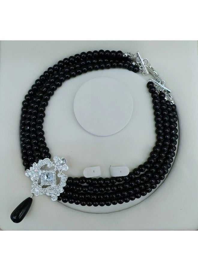 NIBEMINENT Sleek Square Resin Diamond Necklace Set