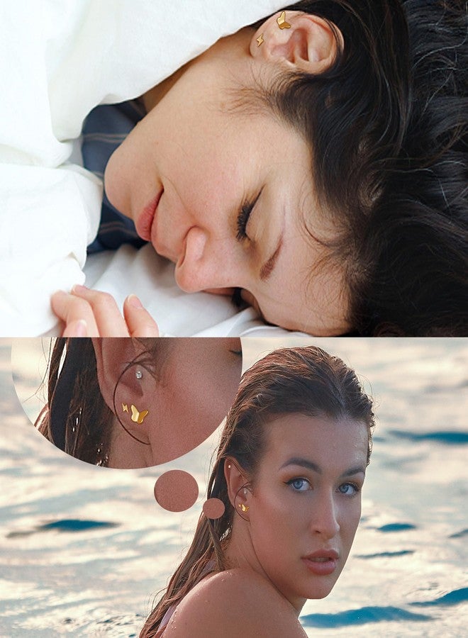 MJust Flat Back Titanium Earrings for Women & Men, 4 Pairs Hypoallergenic Titanium Earrings for Sensitive Ears, Screw Back Cartilage Earrings Set with CZ & Opal(Golden) - Image 3