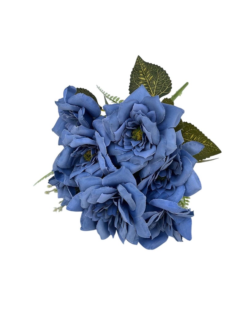 Huitich Artificial Rose Bouquet Elegant Faux Floral Arrangement Blue  - Image 1