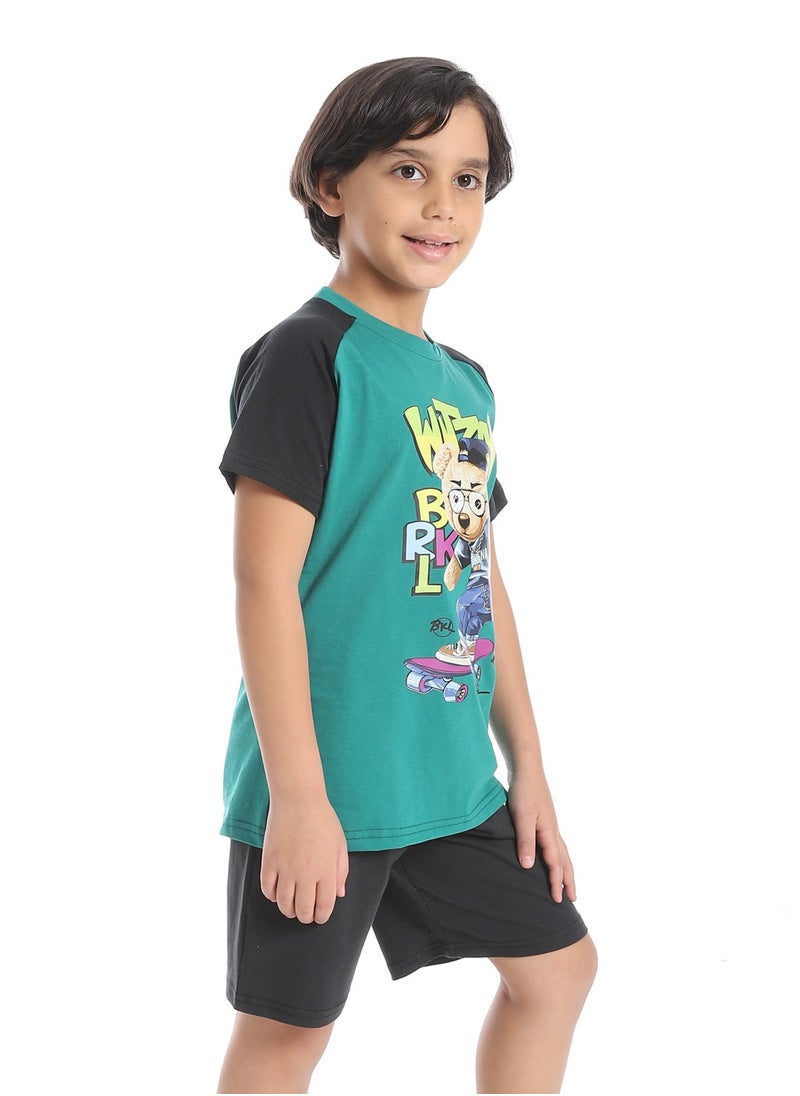 Caesar Boys printed cotton T-Shirt With Short Set  - Image 3