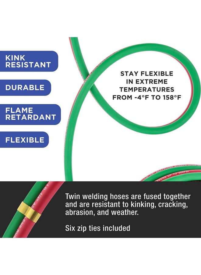 Master Airbrush - Master Elite 25' Oxygen Acetylene Hose Welding Set - Twin 1/4" B Fittings (9/16”-18) - Green Red, Grade R Oxy Acetylene Hoses, Cutting Torch Hose for Cutting Metal - Image 1