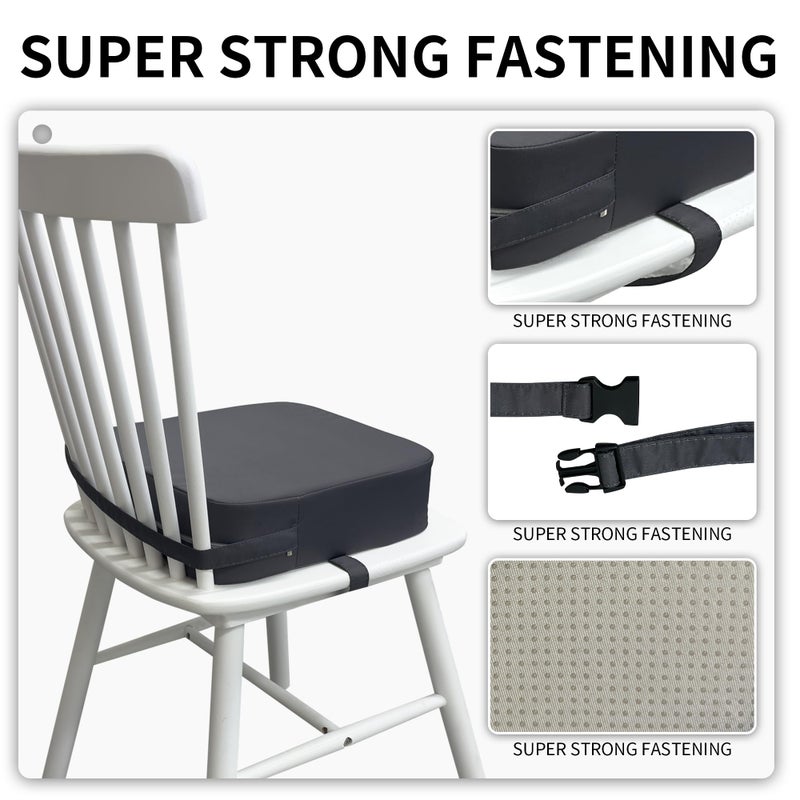 Acxseo Toddler Booster Seat for Kitchen Chair, 3.5" Oxford Foam Cushion, Non-Slip Base, Adjustable Straps, Portable Dining Booster for Self-Feeding Toddlers at Home or on the Go (Dark Grey) - Image 4