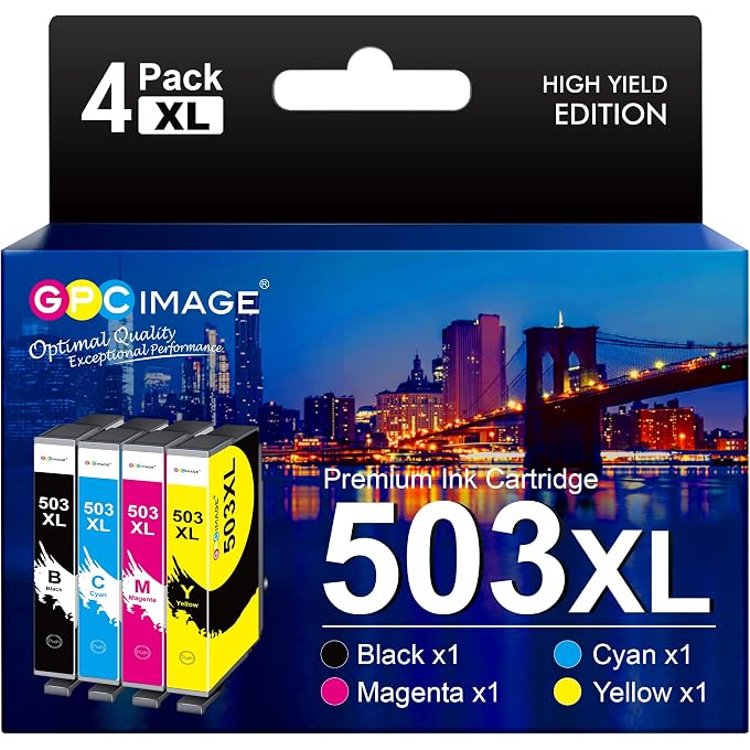 GPC IMAGE 503XL Multipack متوافقة مع 503 503XL 503 XL للقوى العاملة WF-2960DWF خرطوشات WF-2965DWF WF 2960 XP 5200 XP-5205 (حزمة من 4، أسود سماوي أصفر ماجنتا)