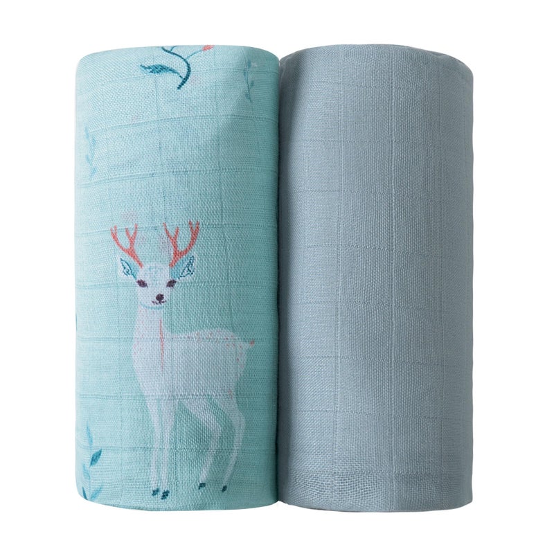 Viviland Muslin Swaddle Blankets Breathable and SkinFriendly Baby Receiving Blankets 2Pack Deer 47 x 47 inches