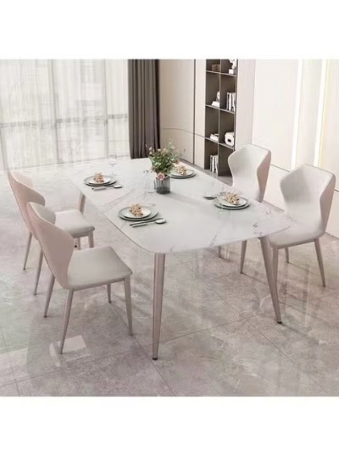 Raffine Modern Multipurpose Industrial Standard Rectangle Sintered Stone Dining Table and 6 Curved Ergonomic Chair Set for Kitchen Restroom140x80x75 and 43x54x84 cm - Image 3
