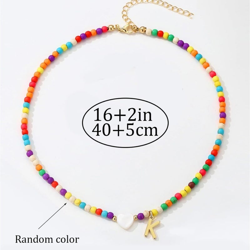 Stainless Steel Mixed Color Bead Alphabet Letter Necklace for Women - Image 4