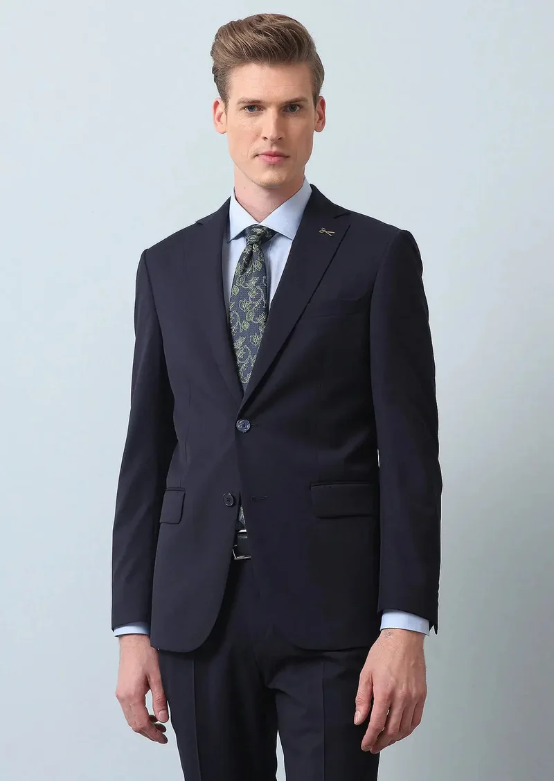 RAMSEY Navy Blue Plain Modern Fit 100% Wool Suit
