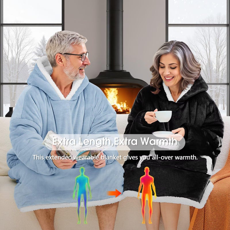 JOYWOO Black Oversized Wearable Blanket Hoodie, Cat lovers Long Hoodie Blanket for Adult,Birthday Gifts for Women Men Mom,Cozy Fuzzy Sherpa Fleece Sweatshirt Hooded Blanket Giant Pocket Gifts,Oversize - Image 4