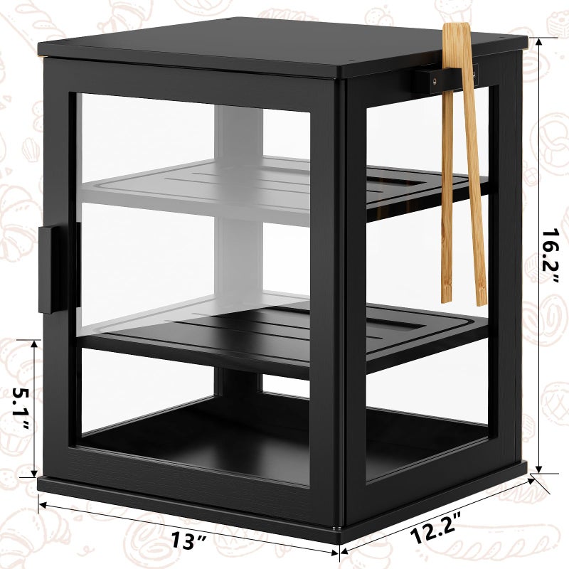 WOWLIVE Black Bread Box for Kitchen Countertop, Large 3 Layers Bread Storage Container for Homemade Bread with Window, Farmhouse Breadbox Organizer for Kitchen, Cabinet, Pantry (Black, Extra Large) - Image 3
