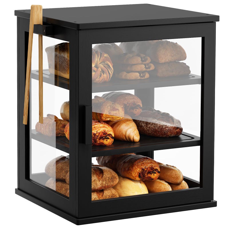 WOWLIVE Black Bread Box for Kitchen Countertop, Large 3 Layers Bread Storage Container for Homemade Bread with Window, Farmhouse Breadbox Organizer for Kitchen, Cabinet, Pantry (Black, Extra Large) - Image 1