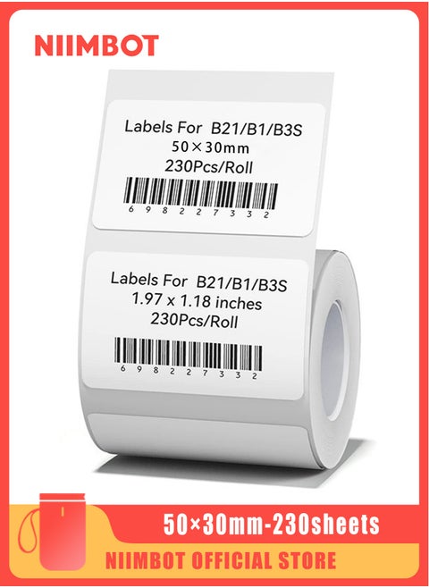 B3S/B21/B1 Label Maker Tape Waterproof Thermal Label Paper Sticker Labels for Barcode Printing 50*30mm, White