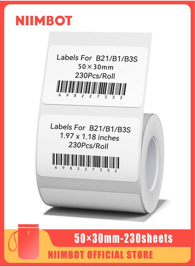 NIIMBOT B3S/B21/B1 Label Maker Tape Waterproof Thermal Label Paper Sticker Labels for Barcode Printing 50*30mm, White  - Image 1