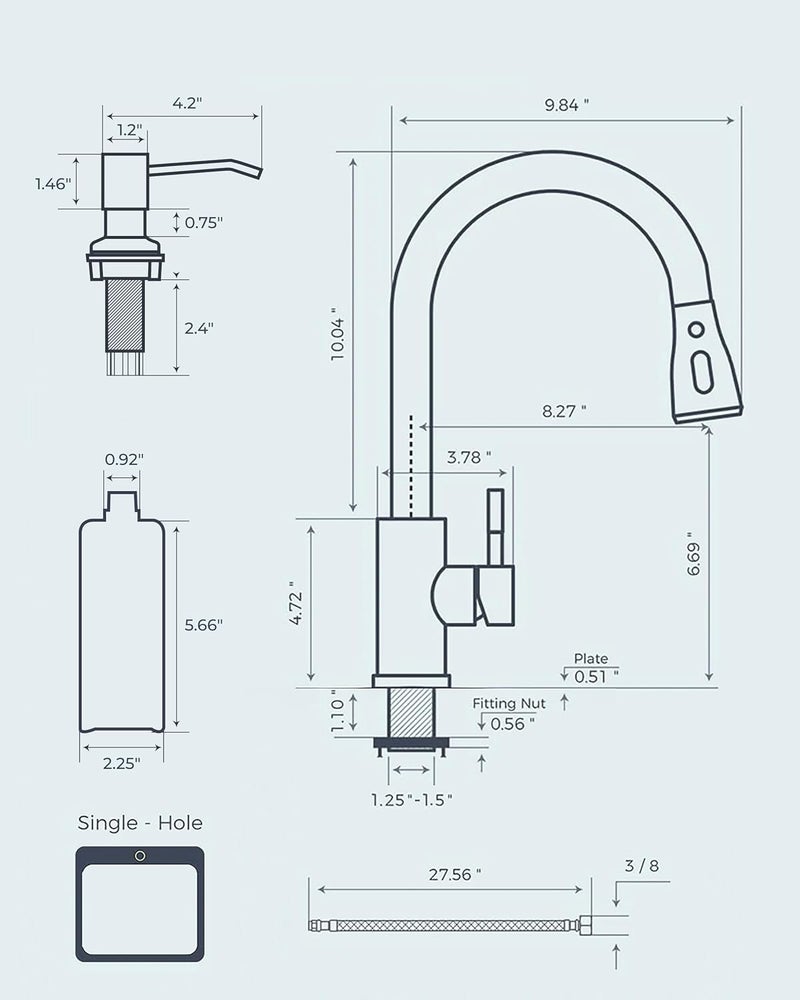 FORIOUS Black Kitchen Faucet with Soap Dispenser and Pull Down Sprayer, Bar High Arc Single Handle Classic 3 Modes Stainless Steel Faucet for Kitchen Sink Farmhouse RV Laundry Camper - Image 5