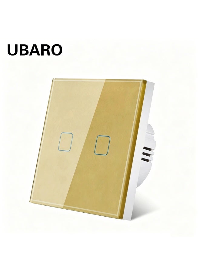 UBARO 2 Gang Touch Wall Switch，86 Type Tempered Glass Touch Light Switch, Single Fire Wire Single Control Square Touch Sensor Wall Switch - Image 1