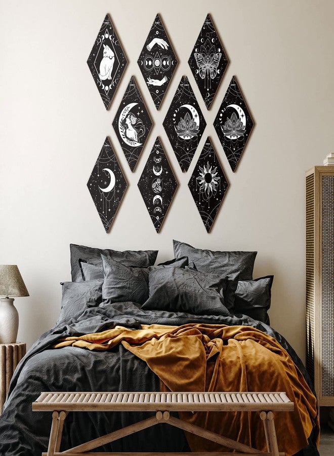 Qunclay 9 Pcs Boho Wall Decor Moon Phases Wall Art Minimalist Wooden Boho Room Decor Gothic Stars and Moon Pediments Rustic Hanging for Bedroom Living Room Farmhouse Decoration - Image 4