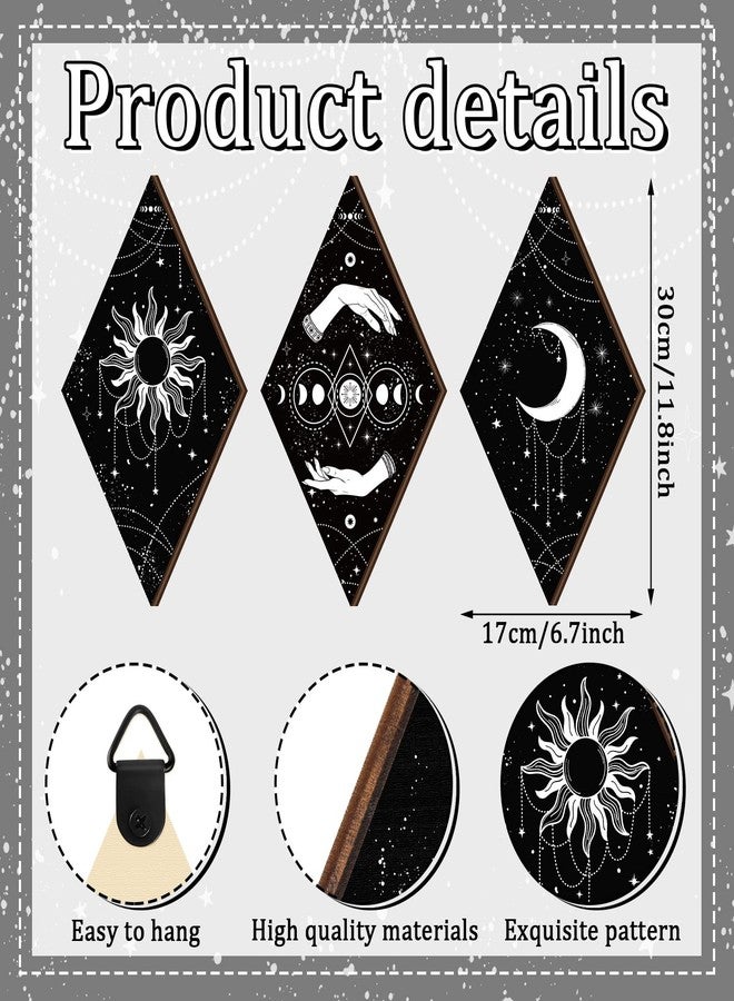 Qunclay 9 Pcs Boho Wall Decor Moon Phases Wall Art Minimalist Wooden Boho Room Decor Gothic Stars and Moon Pediments Rustic Hanging for Bedroom Living Room Farmhouse Decoration - Image 3