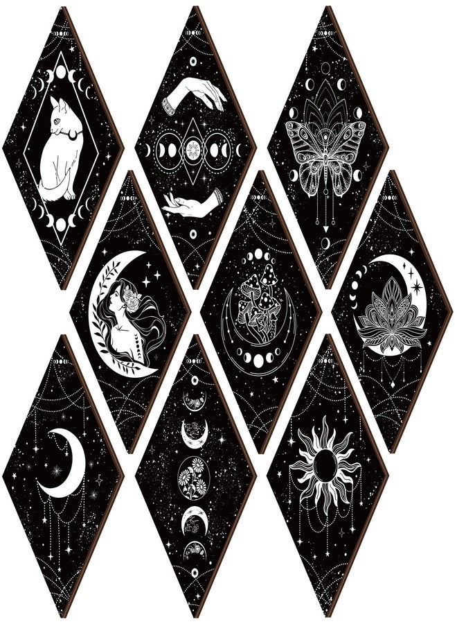 Qunclay 9 Pcs Boho Wall Decor Moon Phases Wall Art Minimalist Wooden Boho Room Decor Gothic Stars and Moon Pediments Rustic Hanging for Bedroom Living Room Farmhouse Decoration - Image 1