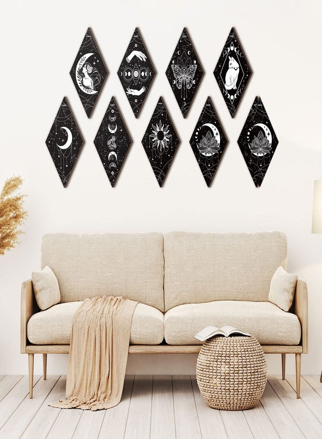 Qunclay 9 Pcs Boho Wall Decor Moon Phases Wall Art Minimalist Wooden Boho Room Decor Gothic Stars and Moon Pediments Rustic Hanging for Bedroom Living Room Farmhouse Decoration - Image 2