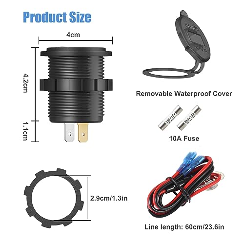 Hapytrip 12V USB C Car Charger Socket, 38W PD 3.0 & QC 3.0 Car USB Port, Waterproof 12 Volt USB Outlet with Power Switch Voltmeter for Car Marine Truck RV - Image 5
