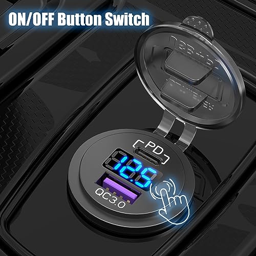 Hapytrip 12V USB C Car Charger Socket, 38W PD 3.0 & QC 3.0 Car USB Port, Waterproof 12 Volt USB Outlet with Power Switch Voltmeter for Car Marine Truck RV - Image 4