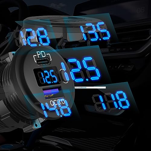 Hapytrip 12V USB C Car Charger Socket, 38W PD 3.0 & QC 3.0 Car USB Port, Waterproof 12 Volt USB Outlet with Power Switch Voltmeter for Car Marine Truck RV - Image 3