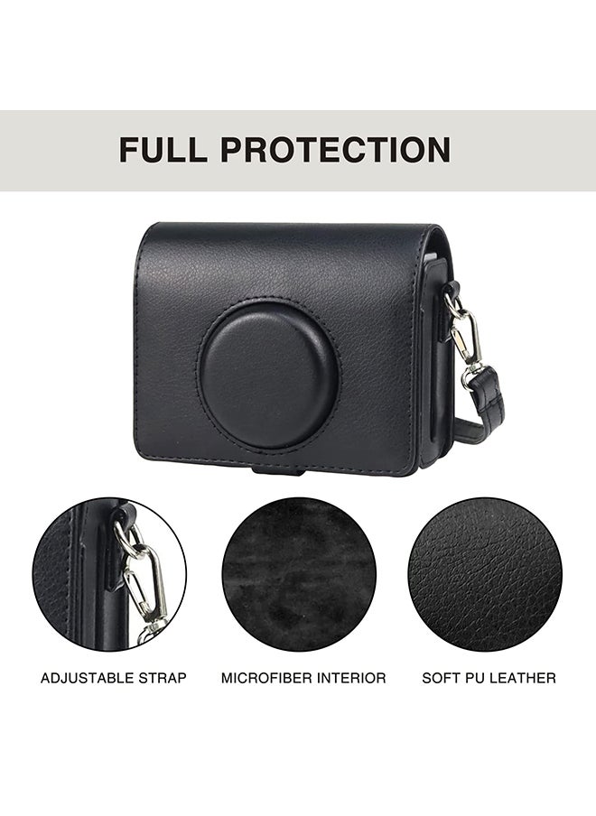 O Ozone حافظة لهاتف Fujifilm Instax Mini EVO، حقيبة حمل واقية من جلد البولي يوريثان للكاميرا الهجينة مع حزام كتف قابل للتعديل - أسود  - Image 5