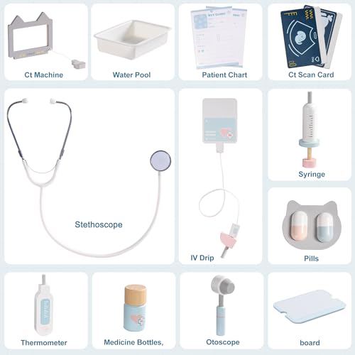 ROBUD Toddler Doctor Play Set Complete Doctor Kit for Kids with Adjustable Height and Medical Tools Wooden Pretend Play Pet Doctor Cart for Kids Aged 3 Vet Kit for Imaginative Role Play Fun - Image 5