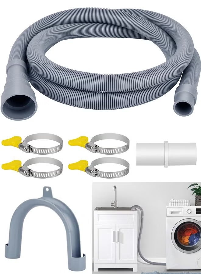 Washing Machine Drain Hose Pipe, Universal Drain Hose Extension Kit with 1 Adapter 4 Hose Clamps 1 U-Bend Hose Holder for Washer Dryer Dishwasher Applications (2M) - Image 3