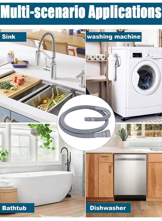 Washing Machine Drain Hose Pipe, Universal Drain Hose Extension Kit with 1 Adapter 4 Hose Clamps 1 U-Bend Hose Holder for Washer Dryer Dishwasher Applications (2M) - Image 4