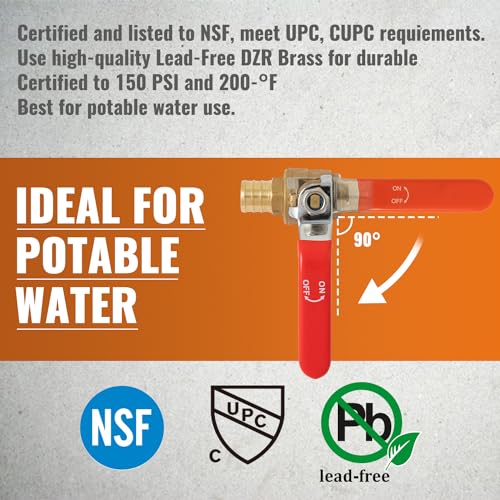 SUNGATOR 6-Pack Pex Ball Valve 3/4 Inch, Water Shut Off Valve, Brass Full Port Quarter Turn Crimp Pex Fittings for Hot and Cold Water, UPC Certified - Image 3