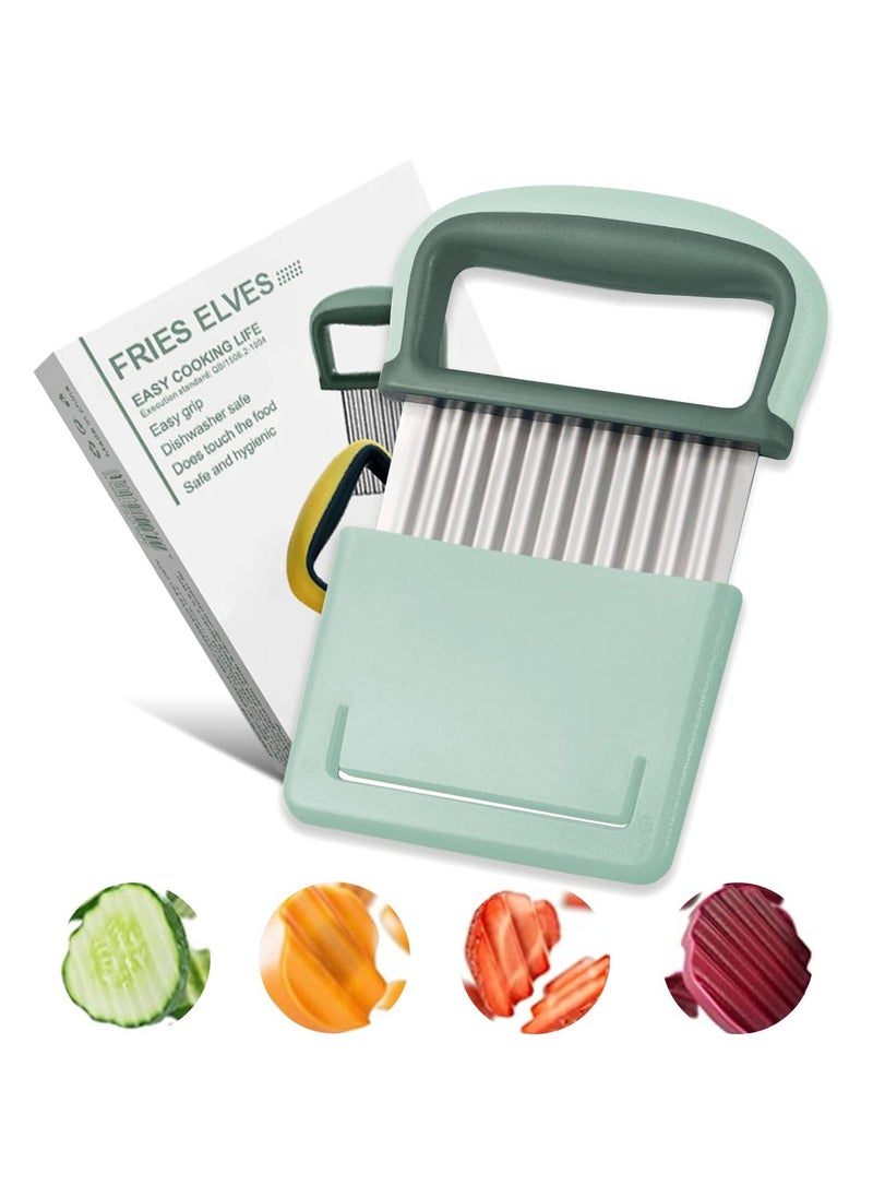 Y&D Crinkle Cutter Stainless Steel Potato Slicer, French Fries Vegetable Wavy Blade Slicer with Handle for Carrot Veggies, Dishwasher Safe (Green)  - Image 1