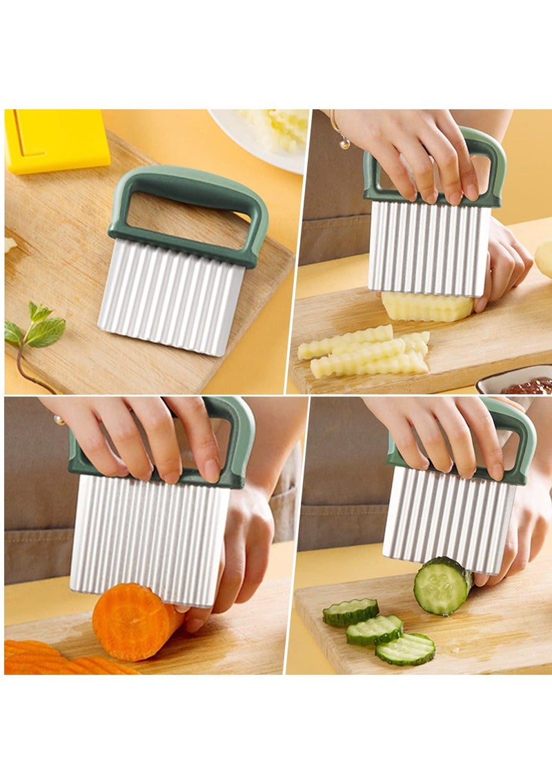 Y&D Crinkle Cutter Stainless Steel Potato Slicer, French Fries Vegetable Wavy Blade Slicer with Handle for Carrot Veggies, Dishwasher Safe (Green)  - Image 5
