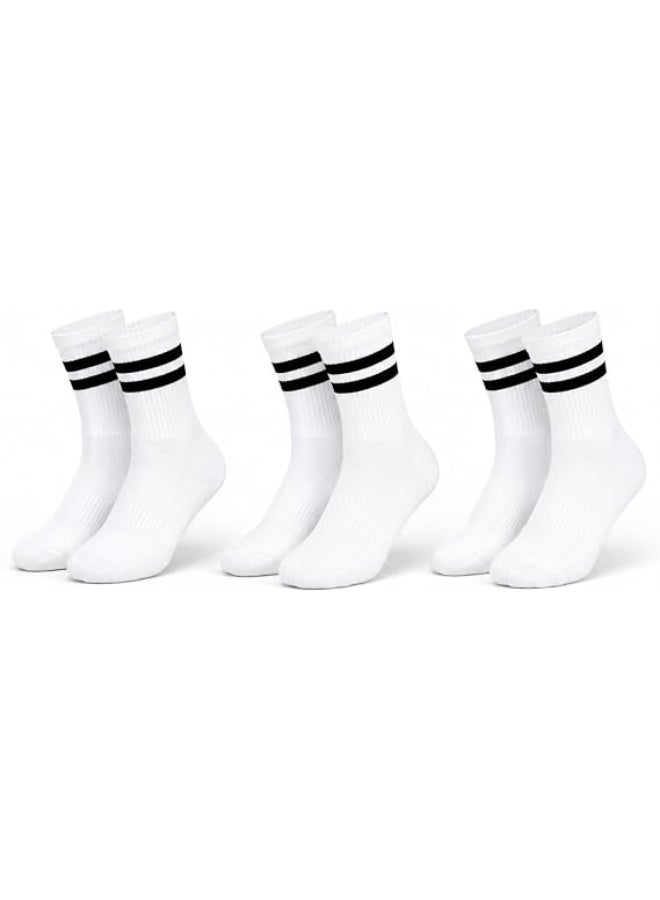 Nileton Unisex Half Towel Cotton Crew Socks – Pack of 3 – Athletic Sports Socks with Stripes – Soft Cushioned Comfortable Half Teryy Socks for Men & Women - Image 1