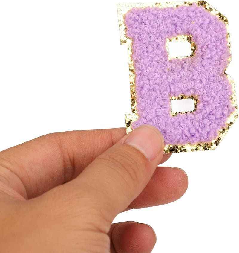 2 Sets 26 Letter Patches A to Z, Iron On Embroidered Alphabet Patches with Purple Gold Glitter Trim, Easy Apply Polyester Applique for Shirts Hats Backpacks and DIY - Image 3