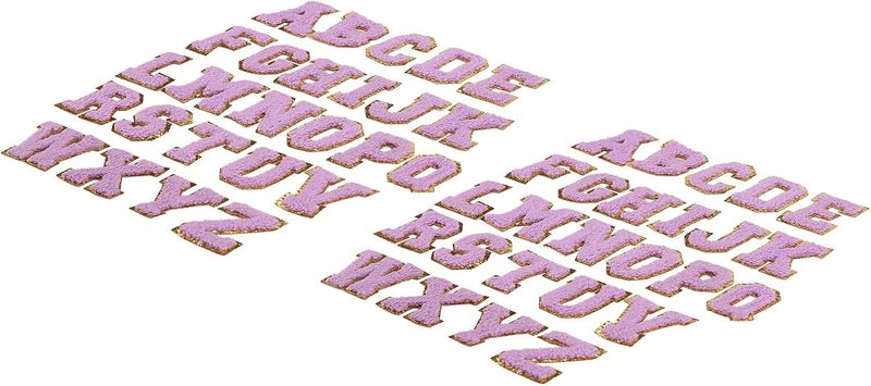 2 Sets 26 Letter Patches A to Z, Iron On Embroidered Alphabet Patches with Purple Gold Glitter Trim, Easy Apply Polyester Applique for Shirts Hats Backpacks and DIY - Image 2