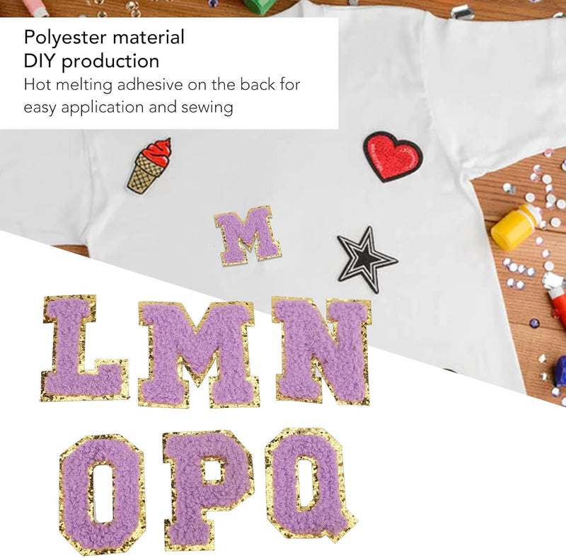 2 Sets 26 Letter Patches A to Z, Iron On Embroidered Alphabet Patches with Purple Gold Glitter Trim, Easy Apply Polyester Applique for Shirts Hats Backpacks and DIY - Image 5