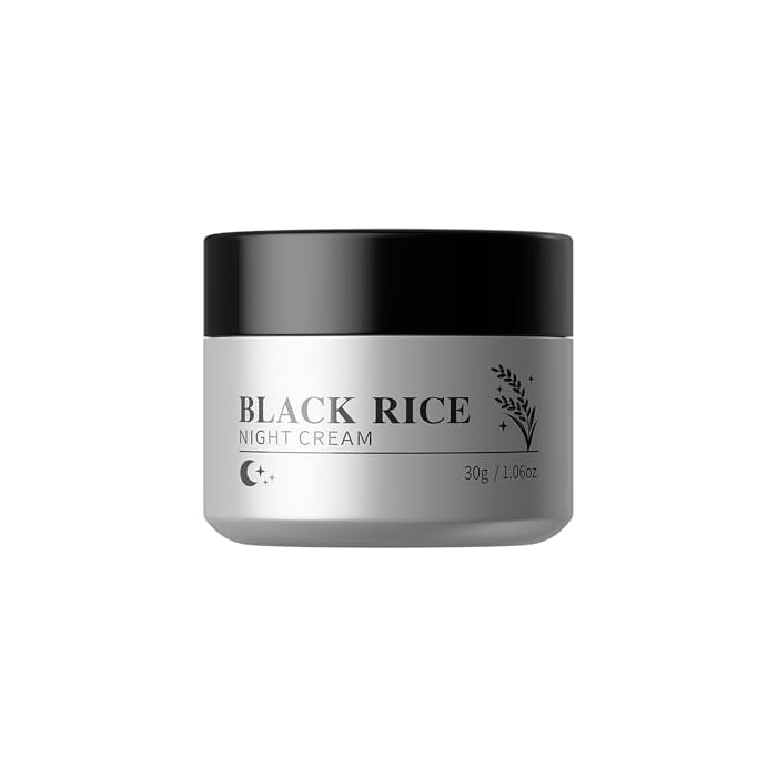 Natural Fermented Black Rice Night Cream, Daily Overnight Skin Nourishment Cream, Lightweight Non-Greasy Silky Texture, Lasting Comfort Overnight, Mild Hydrating Facial Lotion Suitable, 30g