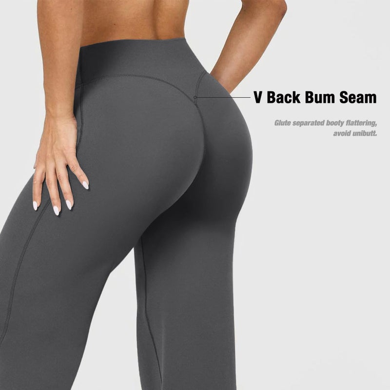 JGS1996 Wide Leg Yoga Pants Bottoms Straight Leg Leggings for Women High Waist Stretch Booty Casual Gym Workout Sweatpants Dark Grey - Image 4