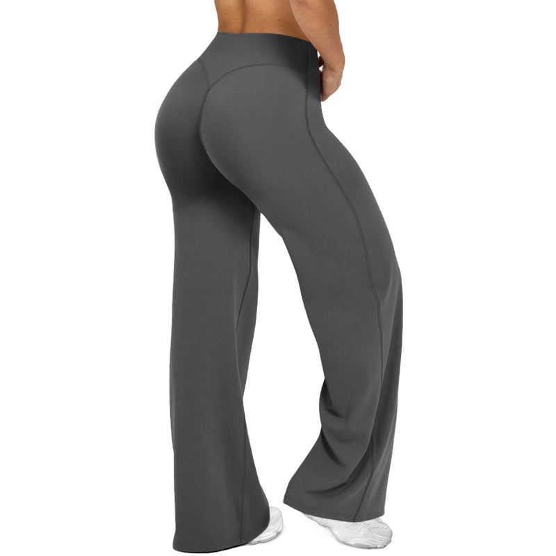 JGS1996 Wide Leg Yoga Pants Bottoms Straight Leg Leggings for Women High Waist Stretch Booty Casual Gym Workout Sweatpants Dark Grey - Image 1