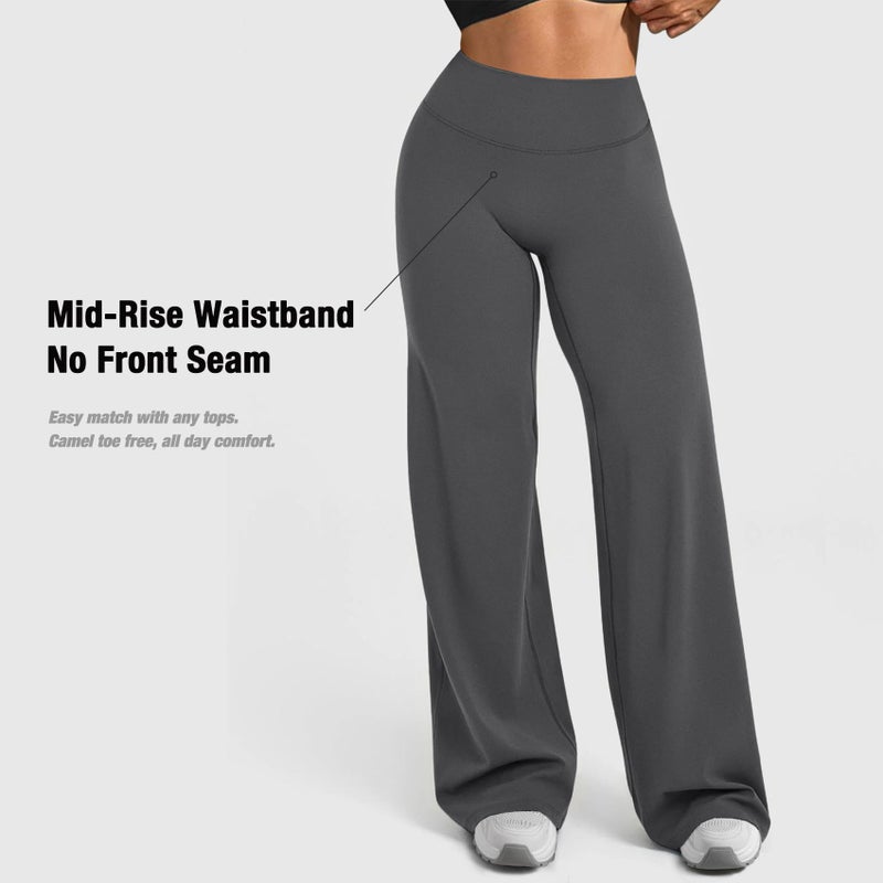 JGS1996 Wide Leg Yoga Pants Bottoms Straight Leg Leggings for Women High Waist Stretch Booty Casual Gym Workout Sweatpants Dark Grey - Image 3
