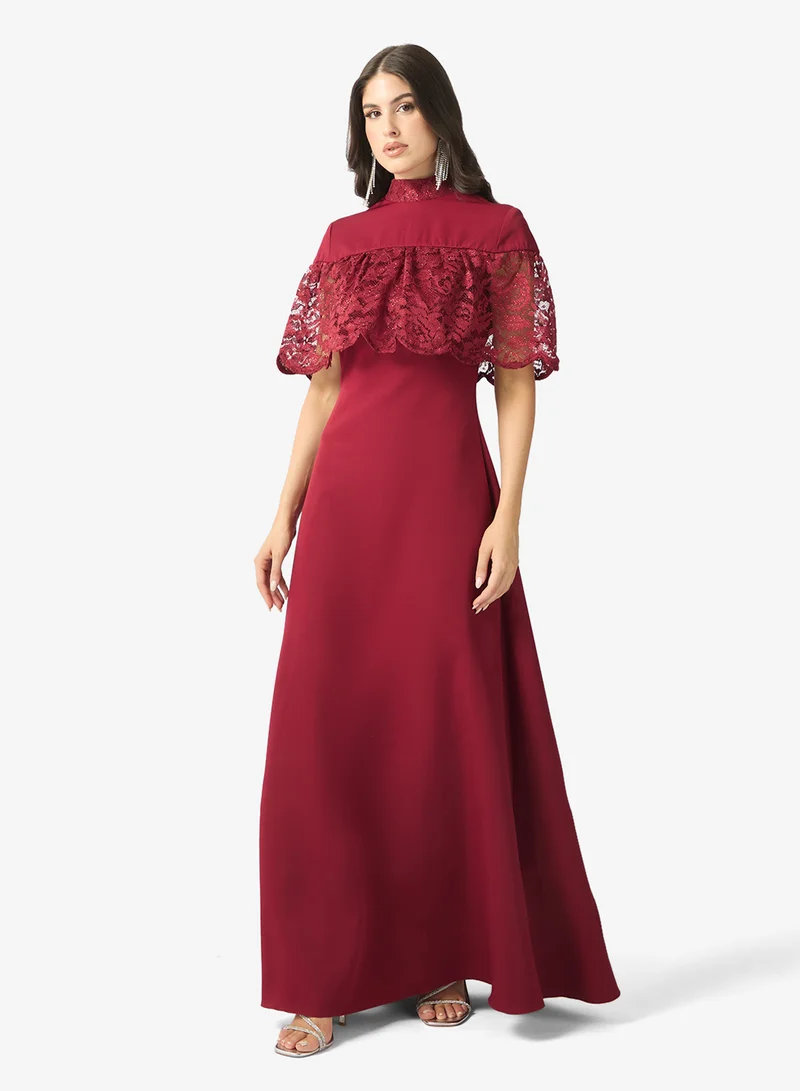 lace cape maxi dress