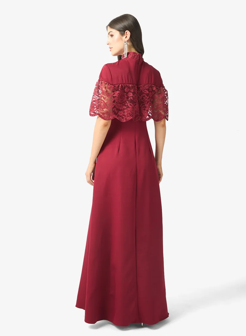 Namshi x lace cape maxi dress