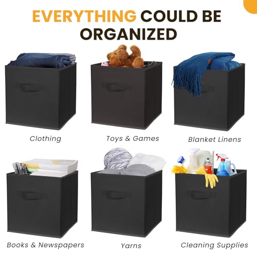 Criusia Large Storage Cubes- 13 Inch Cube Storage Bins for Organizing Shelves Kallax - Nursery Closet Organization Bins for Clothes Blanket - 10 Pack Collapsible Decorative Storage Box for Living Room (Black) - Image 4