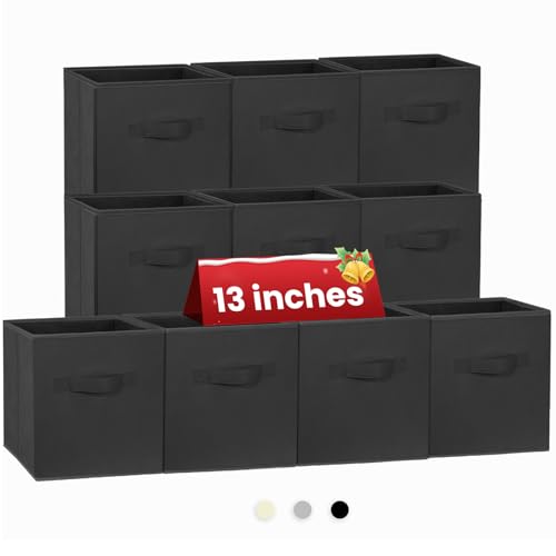 Criusia Large Storage Cubes- 13 Inch Cube Storage Bins for Organizing Shelves Kallax - Nursery Closet Organization Bins for Clothes Blanket - 10 Pack Collapsible Decorative Storage Box for Living Room (Black) - Image 1