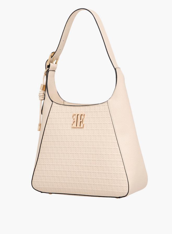 ايل حقيبة كتف بنقش شعار مع مقبض وإغلاق بسحاب - Image 2