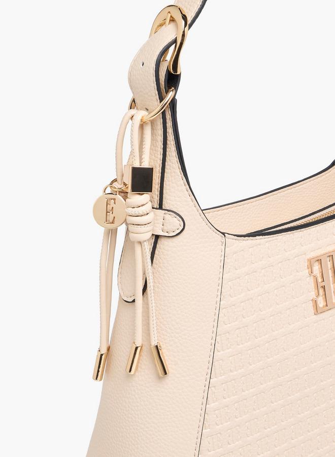 ايل حقيبة كتف بنقش شعار مع مقبض وإغلاق بسحاب - Image 5